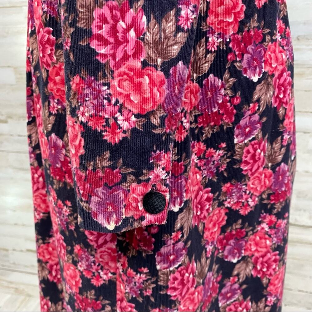 Laura Ashley Vintage Floral Corduroy Dress Womens Size 10 Pink Black Velvet Trim - Picture 9 of 16